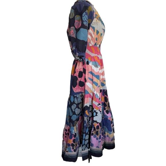 Bl^nk Dress Anthropologie Tiered Boho Midi Handmade Pink Blue Yellow Sz S - Picture 3 of 9